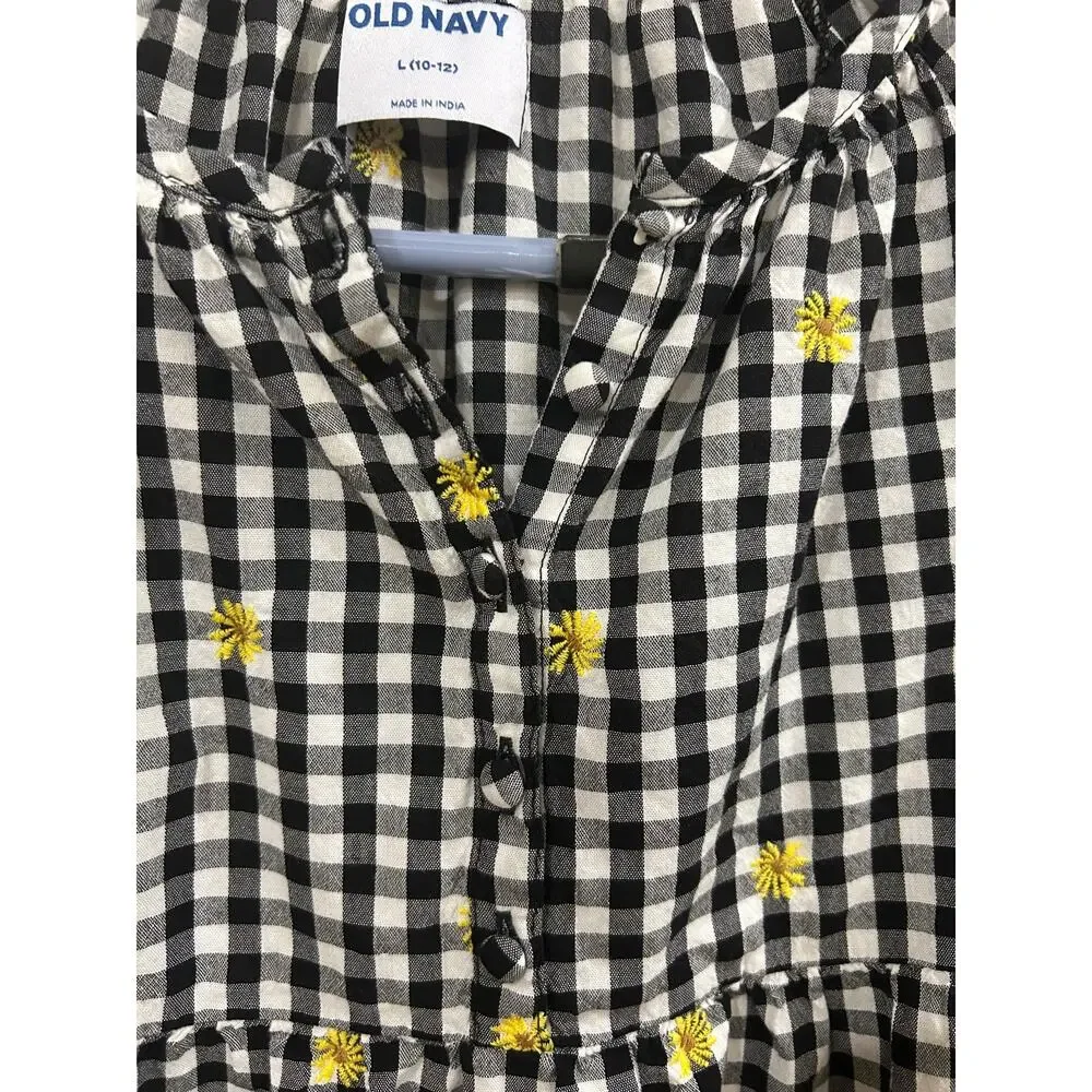 Old Navy Tiered dress yellow embroidered flowers babydoll L